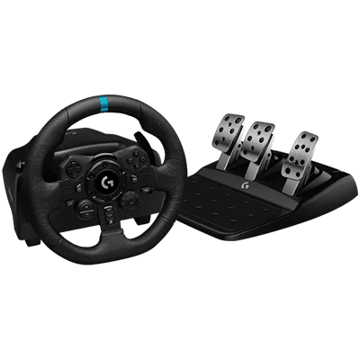 Logitech G923 Racing Wheel and Pedals, TRUEFORCE Feedback, Responsive Driving Design, Dual Clutch Launch Control, Genuine Leather Steering Wheel Cover, for PS5, PS4, PC, Mac - Black