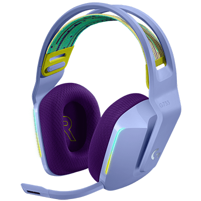 Logitech G733 Lightspeed Wireless Gaming On Ear Headset with Suspension Headband, LIGHTSYNC RGB, Blue VO!CE mic Technology and PRO-G Audio Drivers-Lilac