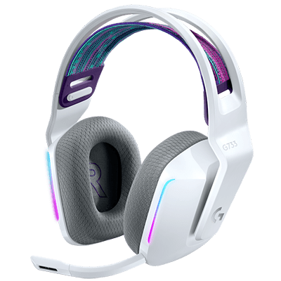 Logitech G733 Lightspeed Bluetooth Wireless On Ear Headphones with Mic Gaming with Suspension Headband, Lightsync RGB, Blue Vo!Ce Mic Technology and Pro-G Audio Drivers-White