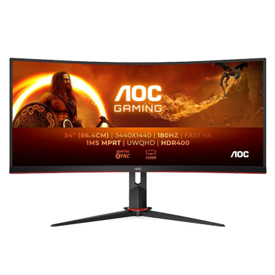 34" AOC Gaming CU34G2XP - WQHD Curved Monitor, VA, 180Hz, 1ms GtG, HDR400, Height Adjust, Game Mode, SpeAOC Gaming CU34G2XP - WQHD Curved Monitor, VA, 180Hz, 1ms GtG, HDR400, Height Adjust, Game Mode, Speakers (3440 x 1440, 400 cd/m HDMI 2.0 / DP 1.4)