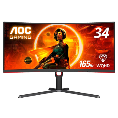 34" AOC Cu34G3S Frameless Curved Ultrawide Gaming LED Monitor, Wide Qhd 3440 X1440, 165Hz 1Ms, Freesync Premium, Height Adjustable Stand, 3-Year Zero-Bright-Dot (Hdmi, Displayport, USB Hub) Black